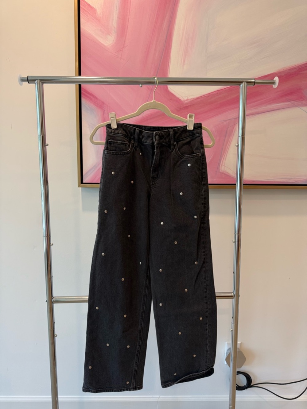 Express Black Straight-Leg Jeans with Stud Accents - Women, size os